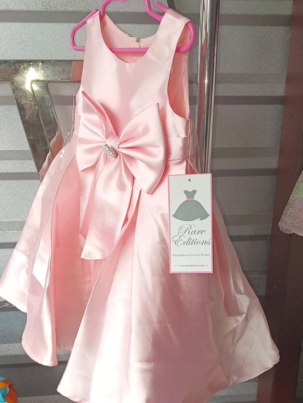 Rare Editions Pale Pink Satin Flower Girl Dress with Bow